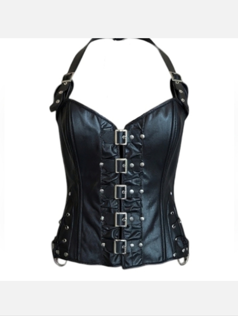 Faux Leather Corset With Buckles Black Punk Goth Steampunk XL